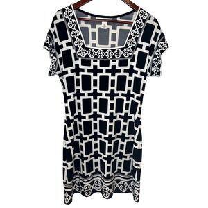 White House Black Market Geometric Link Print Sheath Dress Black White Womens M